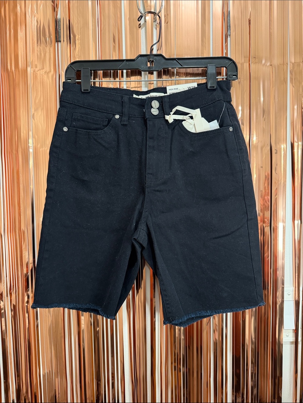 Dollhouse Black Raw-Hem Denim Bermuda Shorts NEW 7/8